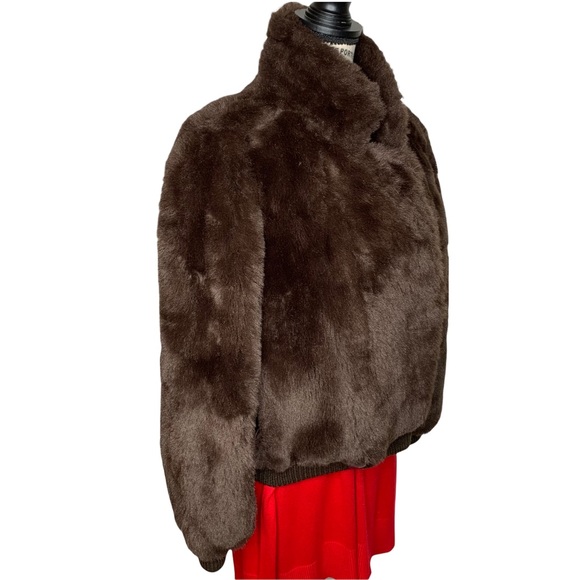 VTG Avec Tu Faux Fur Borg Textile Short Waist Brown Teddy Bear Coat ILGWU USA L - Picture 5 of 16